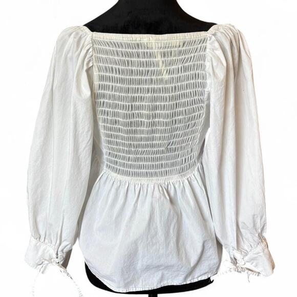 Anthropologie White Smocked Peasant Top S Cottagecore Romantic Blouse - Picture 3 of 8